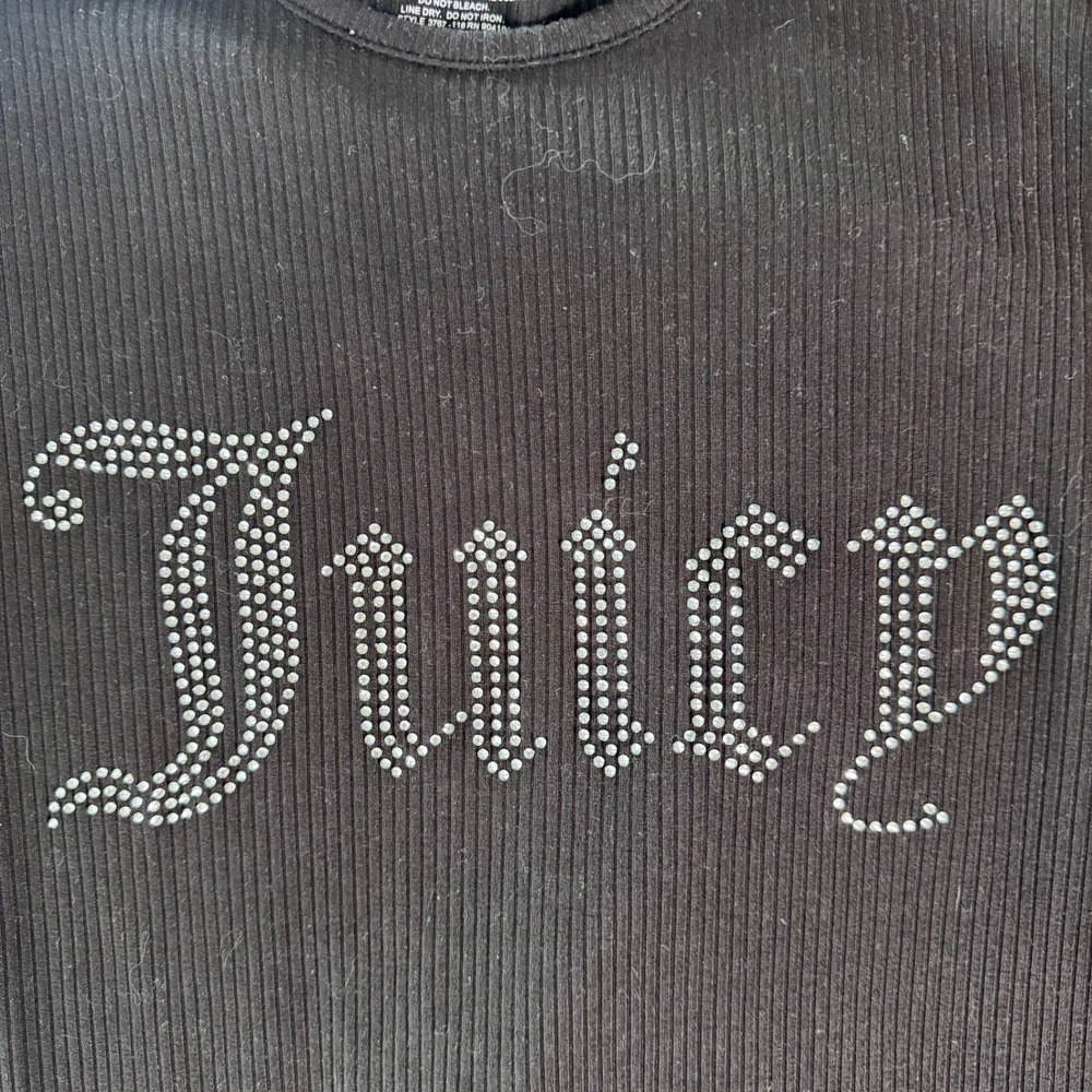 Juicy Couture XL Lounge Set Black Ribbed Rhinestone Logo Pajamas Y2K McBling 2pc - Picture 6 of 7